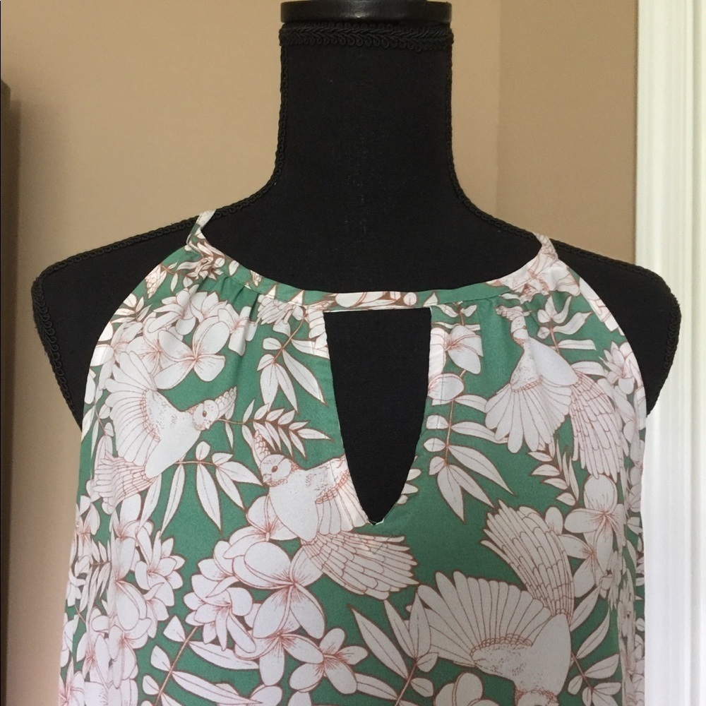 Collective Concepts Sundress Women Size M Green Tropical Floral Drawstring Waist